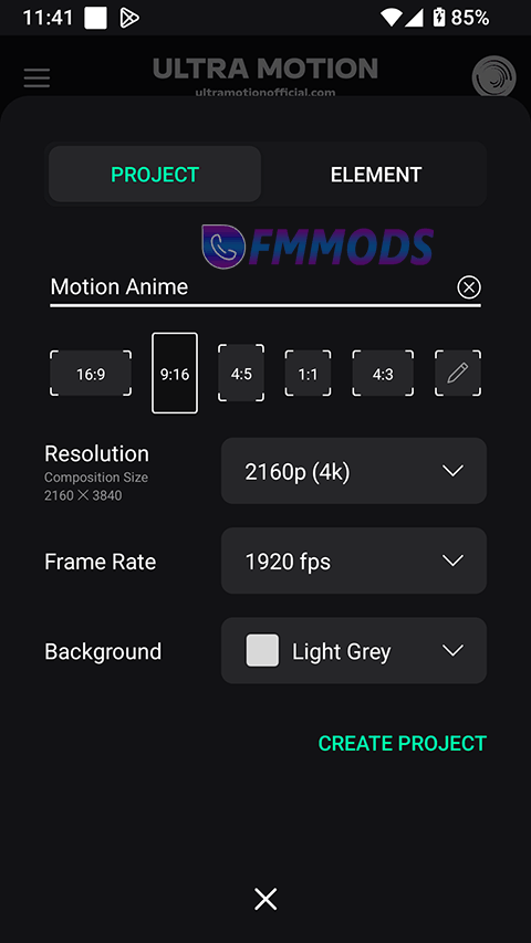 Ultra Motion Project Settings Screenshot